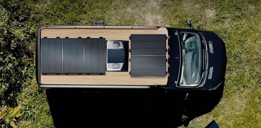 EcoFlow 100W Rigid Solar Panel On Roof Of Van