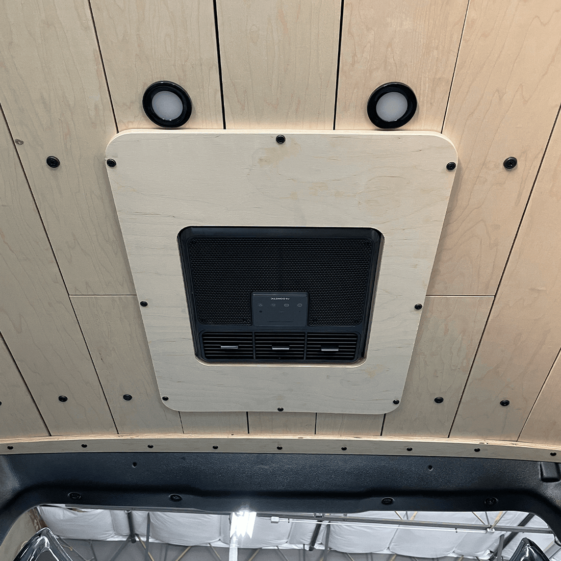 Prefinished Maple Dometic RTX A/C Cover Installed